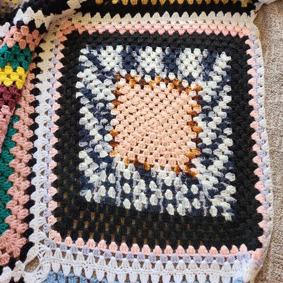 Vtg Handmade Granny Square Afghan Retro Cottagecore FULL/QUEEN 104x65" Y2K *read - Picture 15 of 16